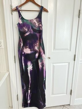 Fashion Nova Purple, Green & Black Abstract Maxi Dress